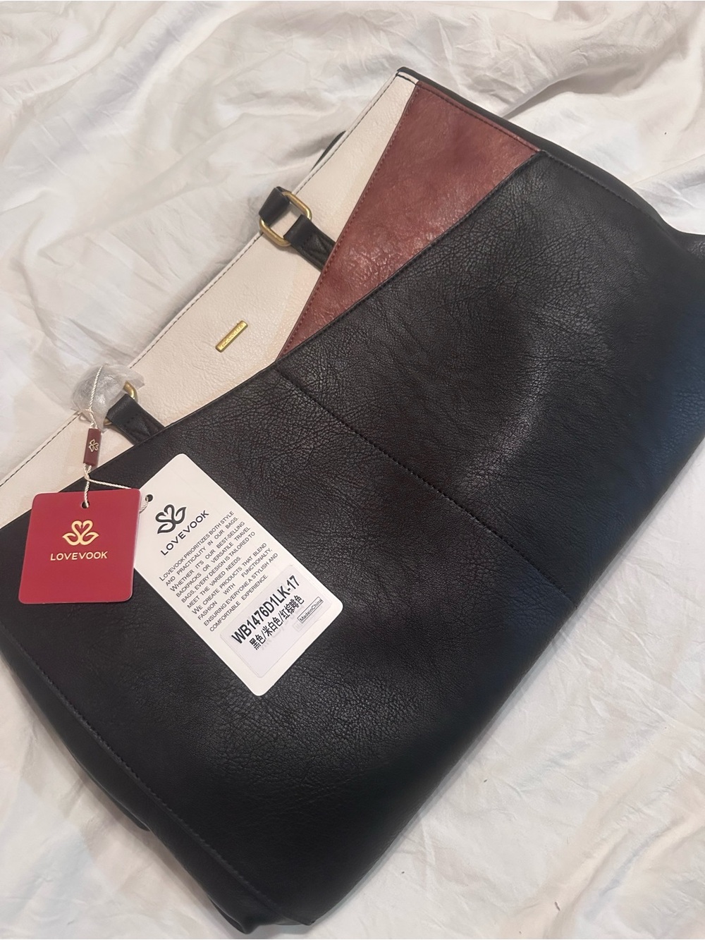 LOVEVOOK Tri-Color Laptop Tote — Black, Brown & Cream